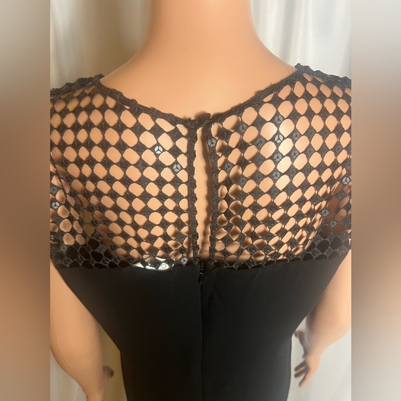 Calvin Klein Solid Black Illusion Sequin Knit Yoke Cap Sleeve Shift Dress Size 8 - Picture 6 of 10